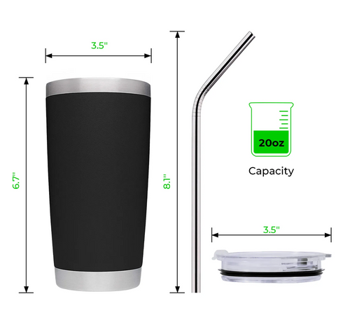 20oz Stainless Steel Coffee Tumbler (Black Exterior) - Custom Engraved