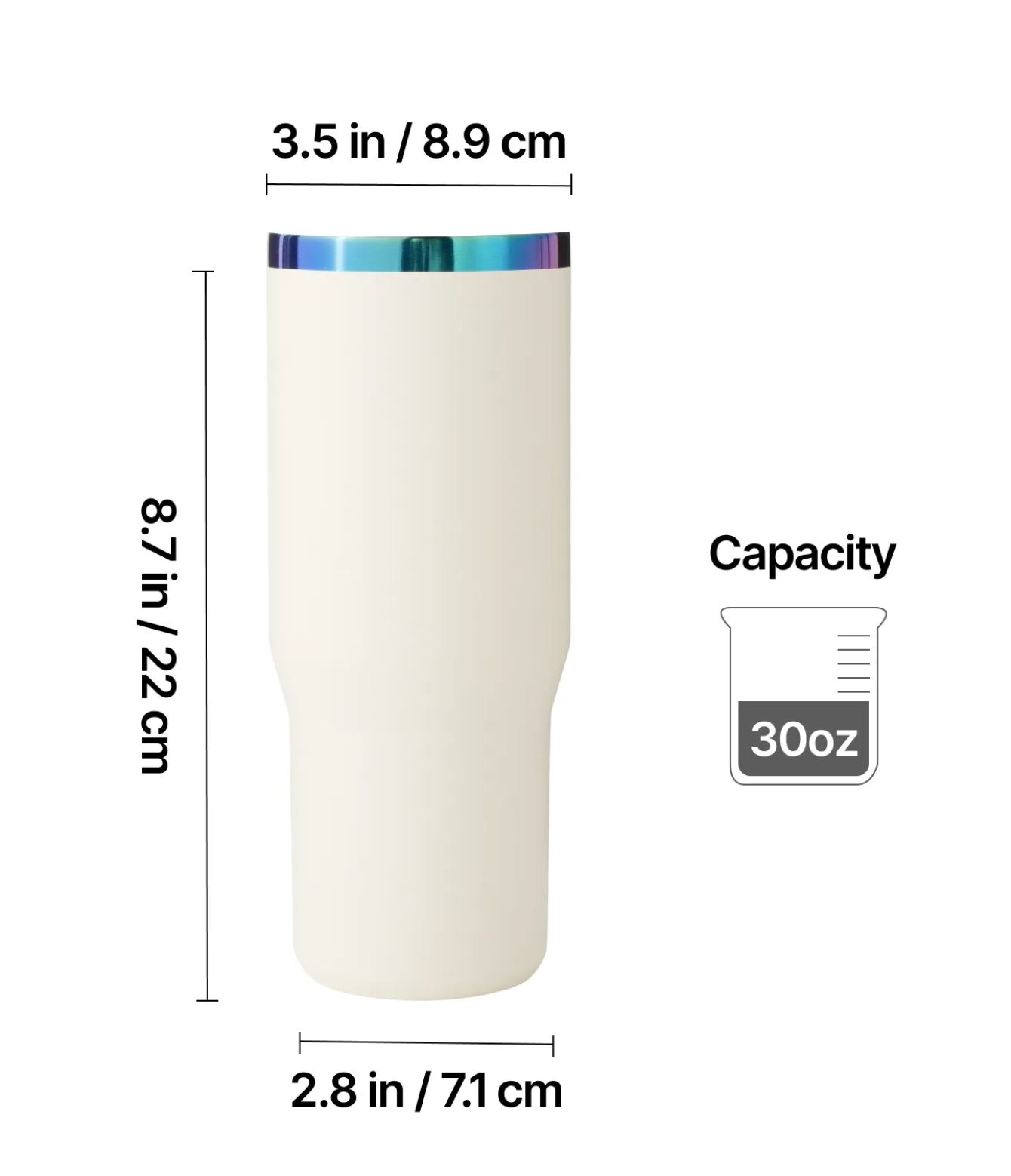 Stainless Steel Tumbler 30oz with Handle and Straw (Black Exterior/Iridescent Engraving) - Custom Engraved