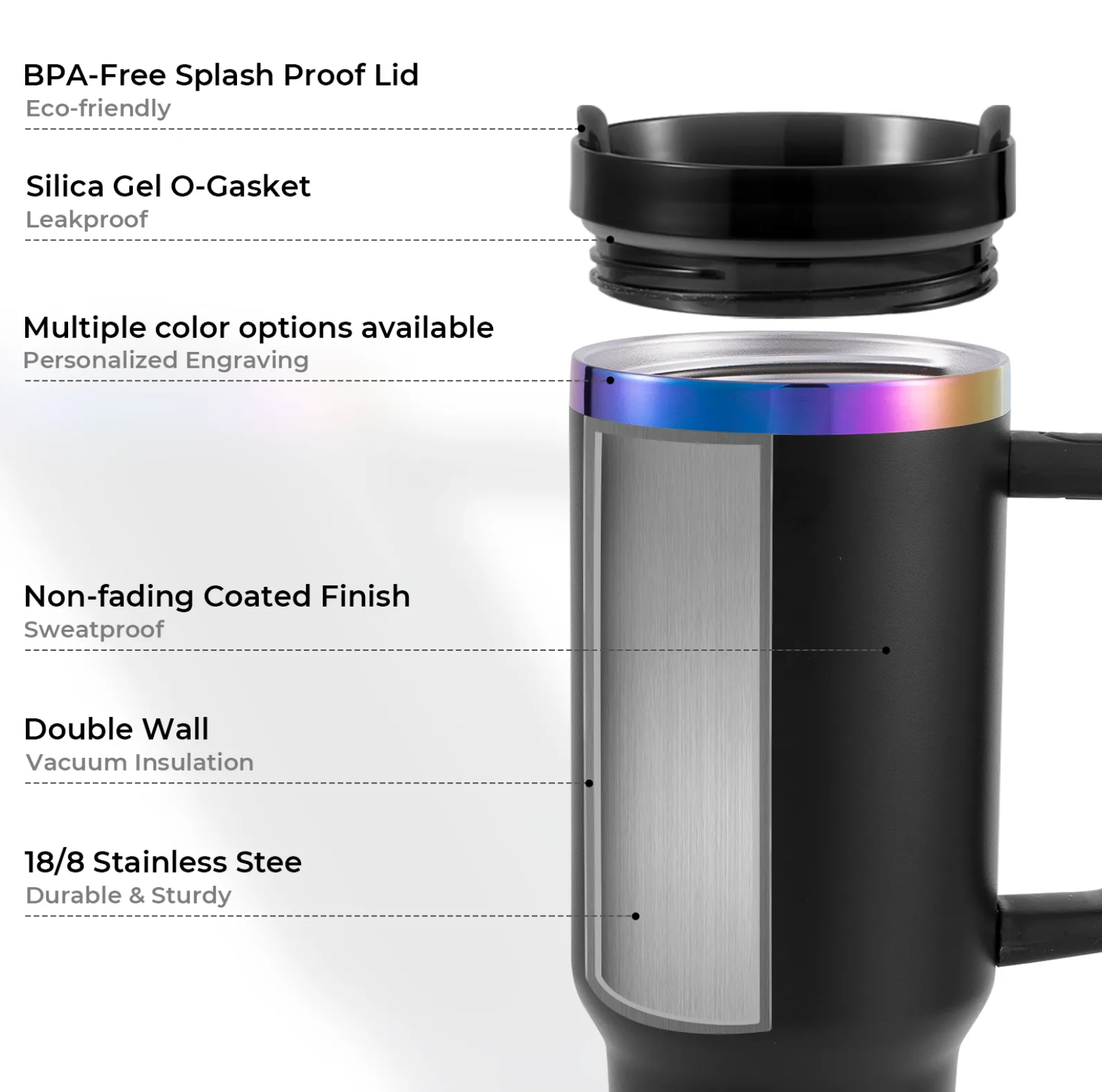 Stainless Steel Tumbler 40oz (Black Exterior/Gold Engraving) - Custom Engraved