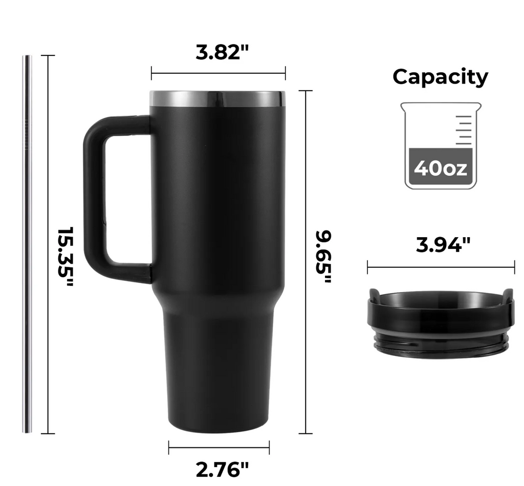Stainless Steel Tumbler 40oz (Black Exterior/Gold Engraving) - Custom Engraved