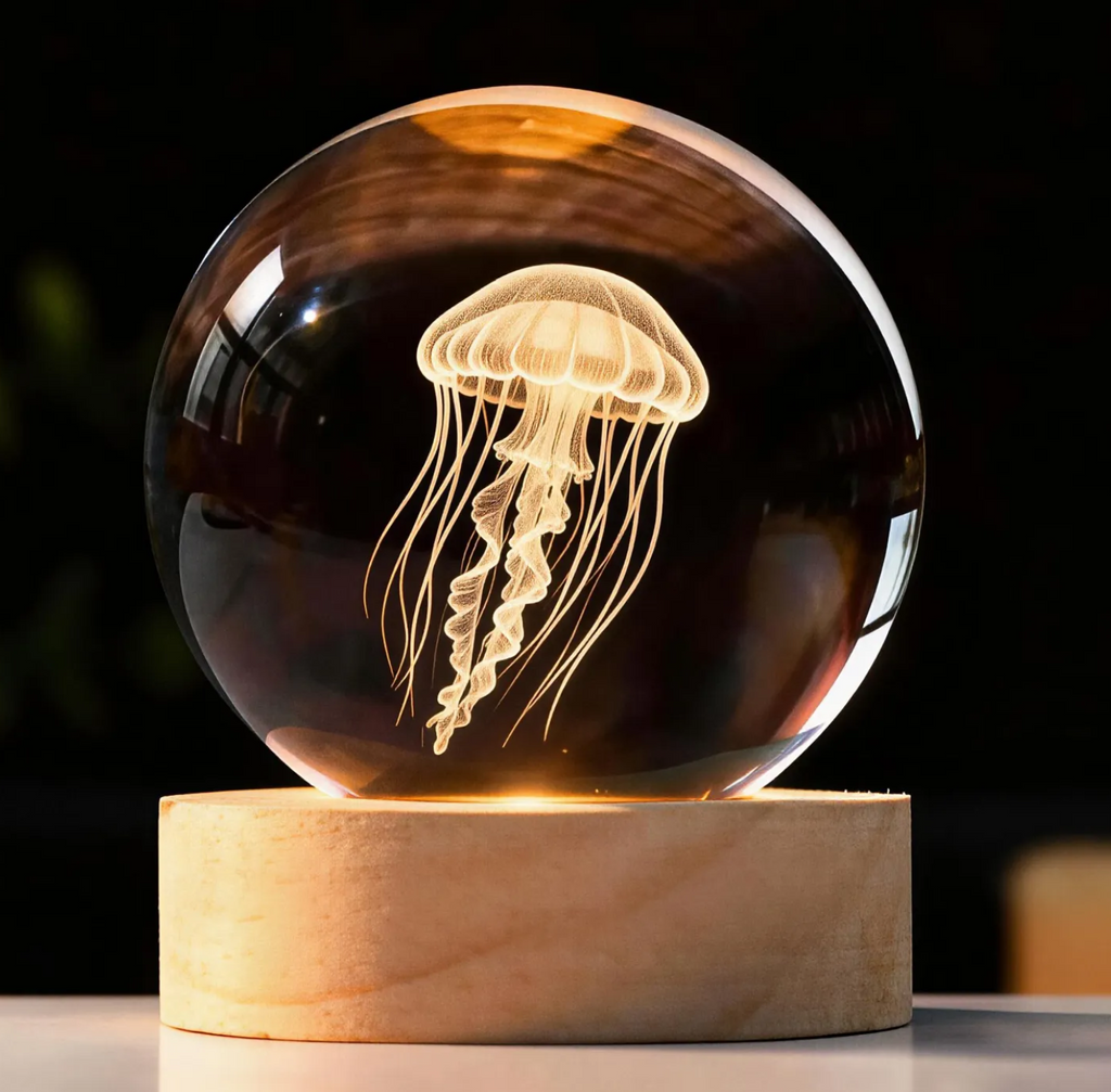 Crystal w/ LED Base - 3.1 Inch Sphere - Custom Engraved