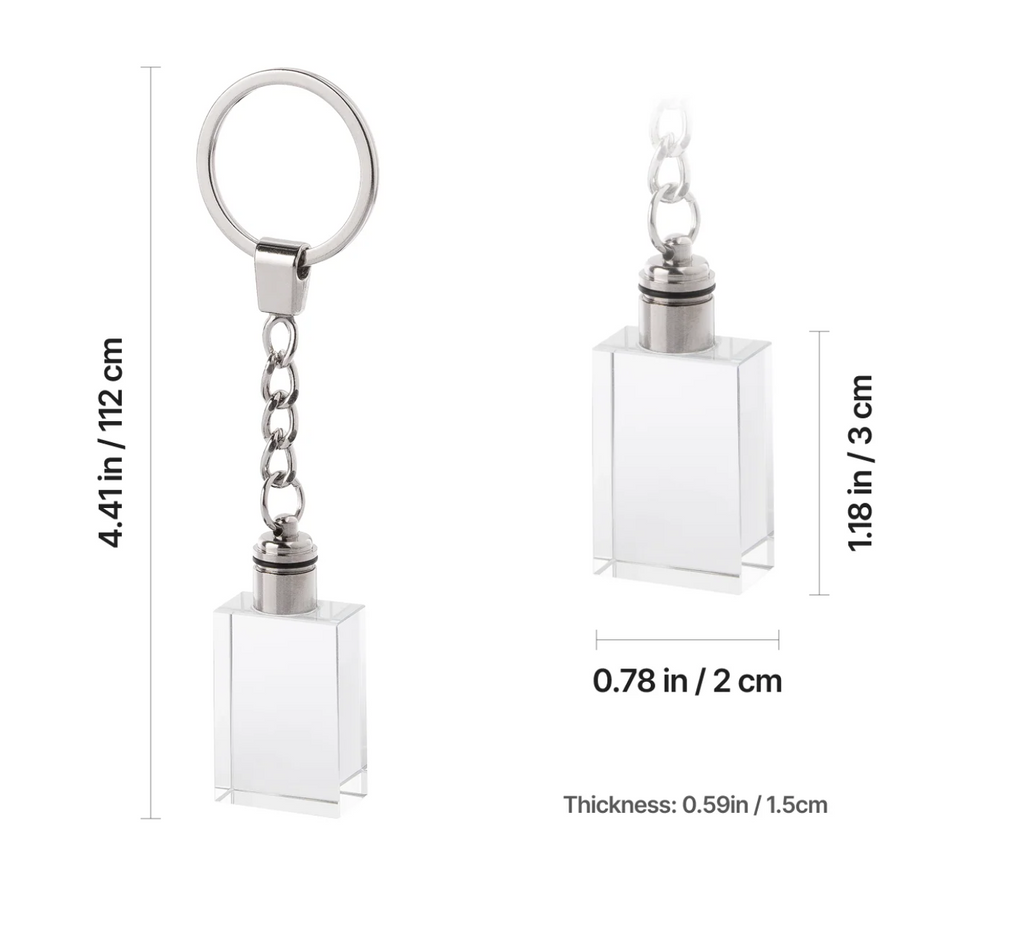 Crystal Keychain w/ LED light (0.78 in. x 0.59 in. x 1.18 in.) - Custom Engraved