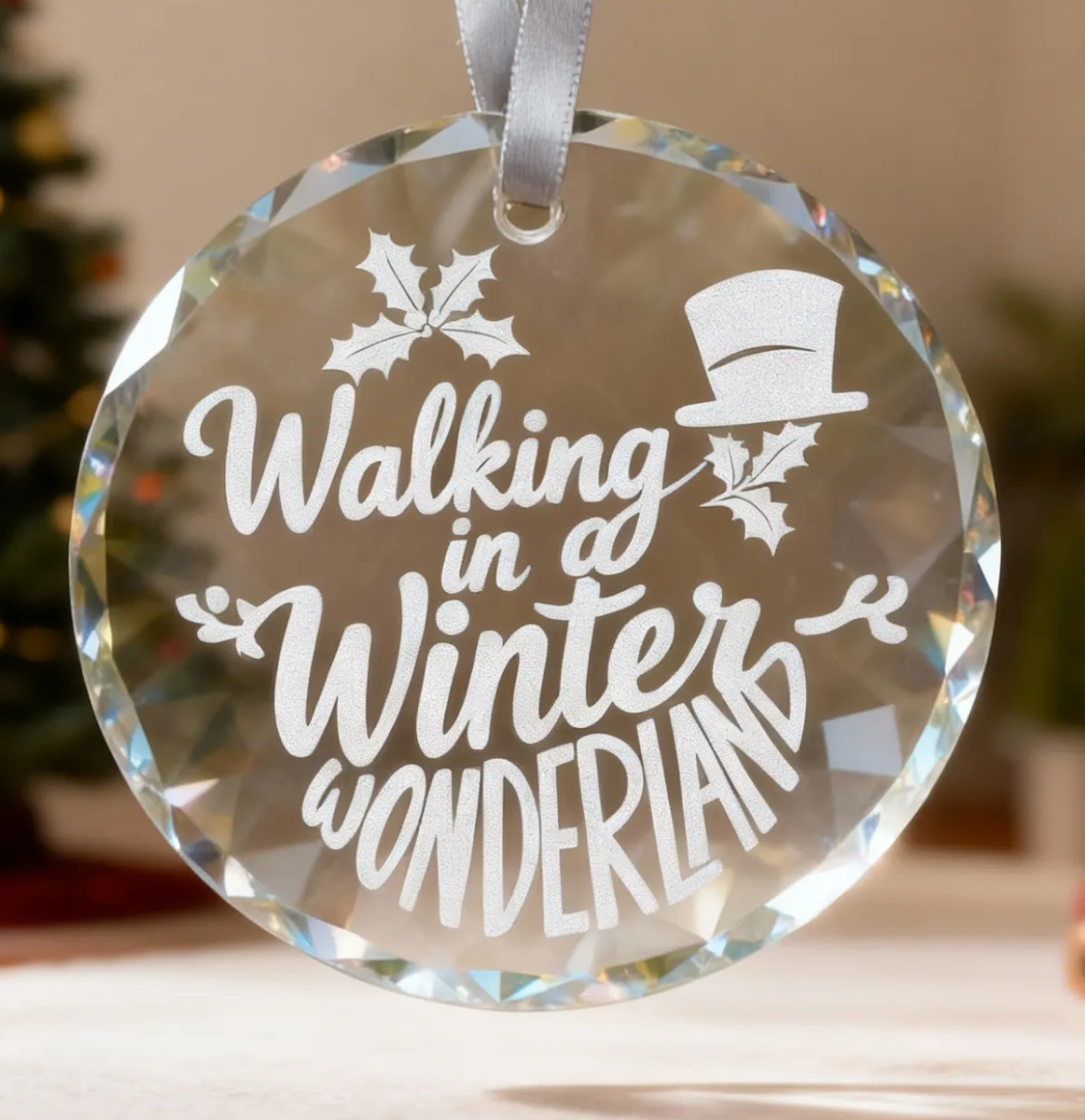 Crystal Faceted Round Ornament - Custom Engraved