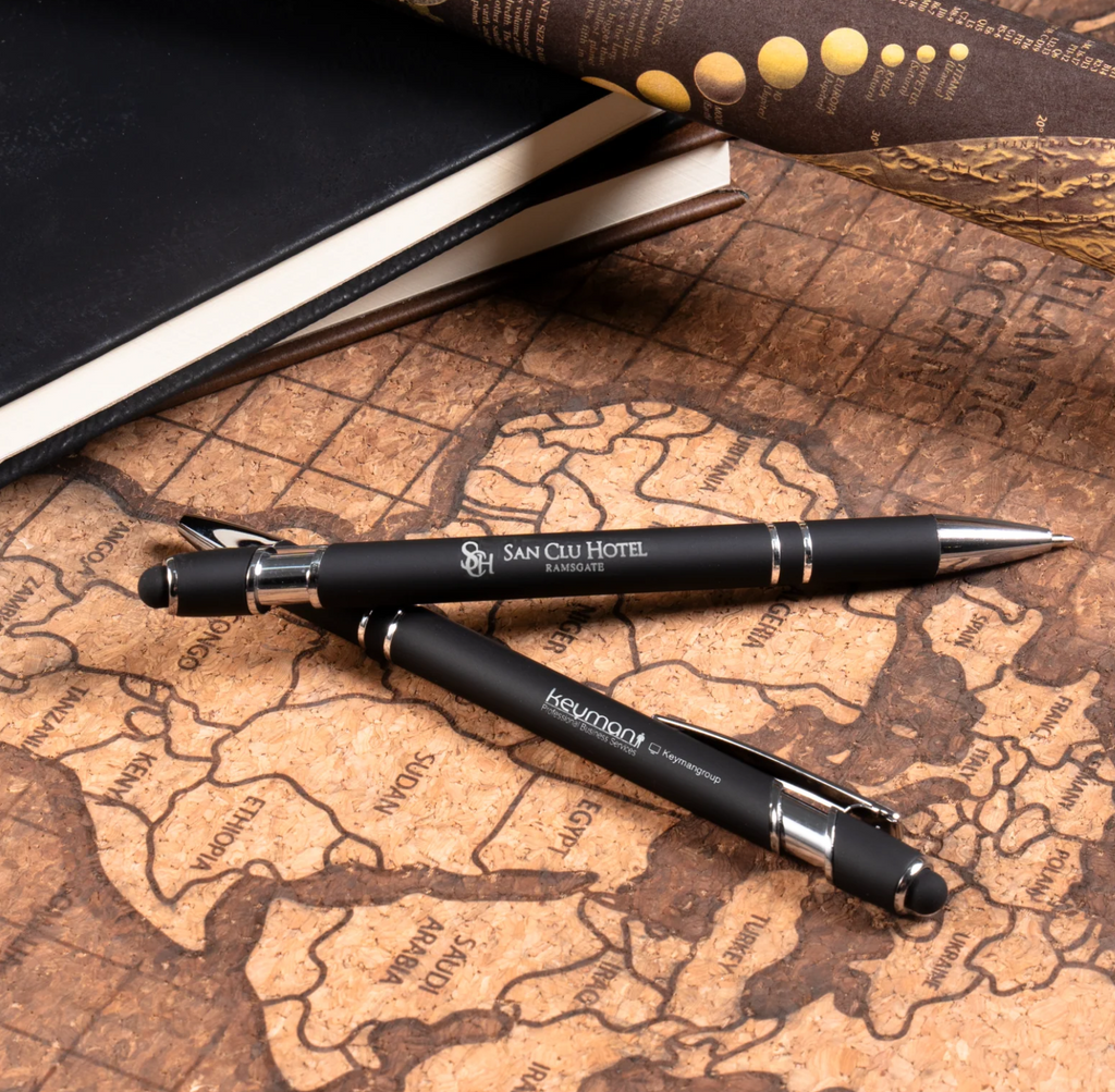 Ballpoint Pens with Stylus - Black (12pcs) - Custom Engraved