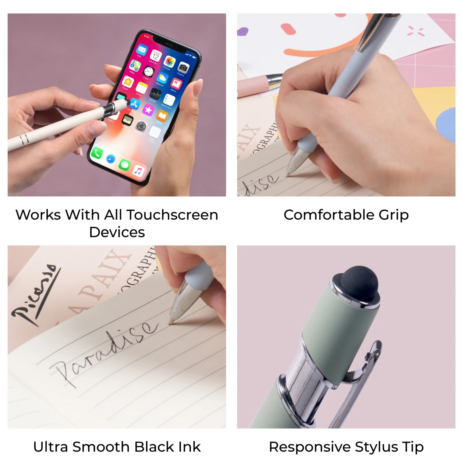 Ballpoint Pens with Stylus - Black (12pcs) - Custom Engraved