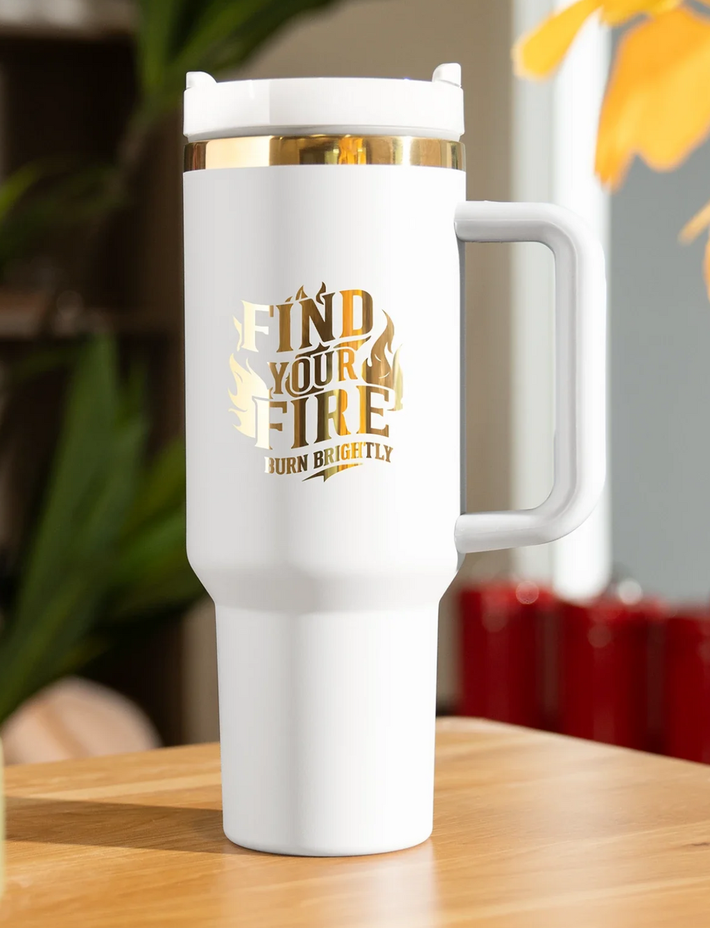 Stainless Steel Tumbler 40oz (White Exterior/Gold Engraving) - Custom Engraved